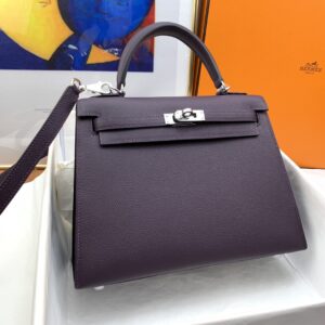 Hermes Kelly 25 Sellier Epsom Dark Purple Bag For Women, Women's Handbags, Shoulder Bags 10in/25cm
