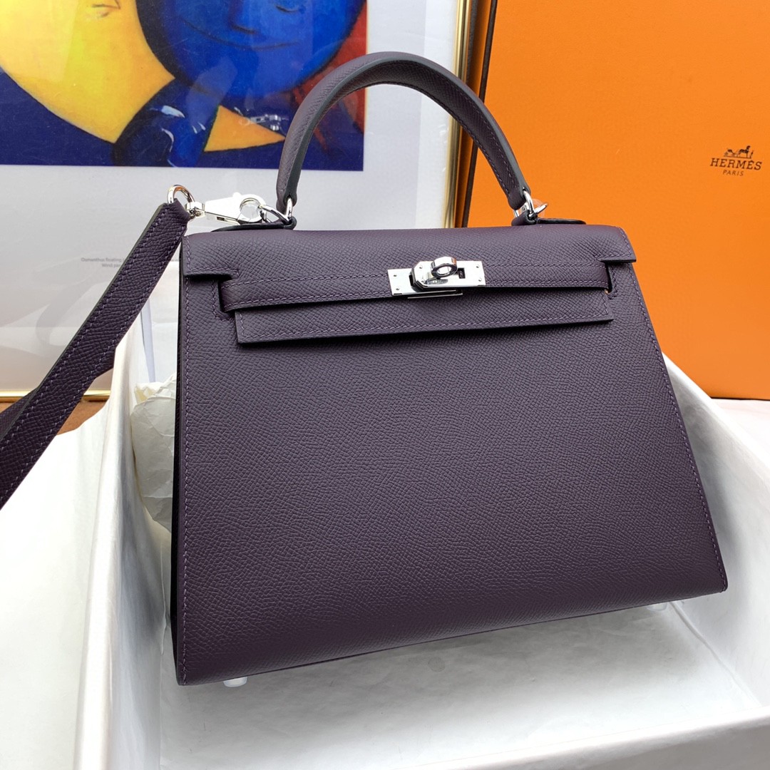 Hermes Kelly 25 Sellier Epsom Dark Purple Bag For Women, Women's Handbags, Shoulder Bags 10in/25cm