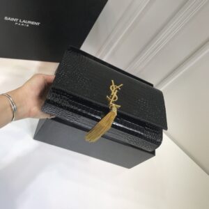 Alternative view of Saint Laurent Kate Medium Chain Bag With Tassel In Embossed Crocodile Black For Women 9.4in/24cm YSL 354119DND0J1000
