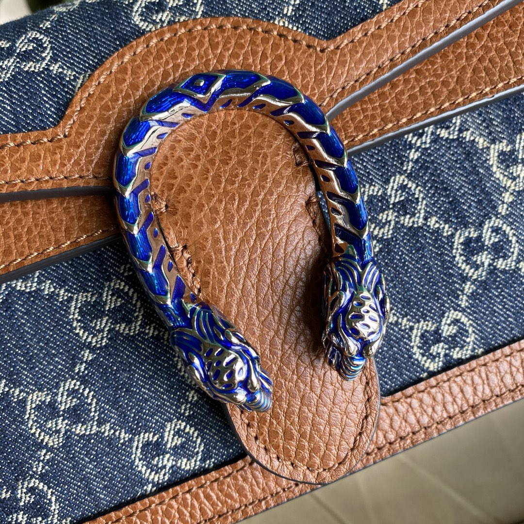 Gucci Dionysus Small Shoulder Bag 11in/ 28cm Dark Blue/ Ivory Eco Washed Organic GG Jacquard Denim Antique Silver Hardware For Women 400249 2KQFN 4483 - Image 9