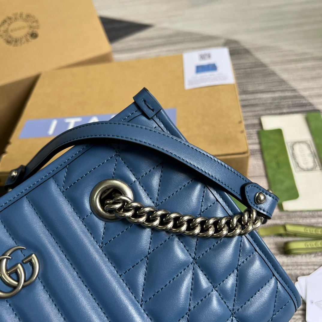 Gucci Marmont Small Matelasse Tote Bag 10.4in/ 26.5cm Blue Palladium Hardware For Women 675796 UM8BF 4340 - Image 16