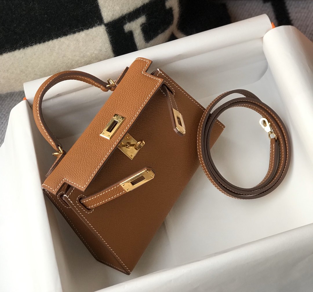 Hermes Mini Kelly 19 Sellier Epsom Brown Bag For Women, Women’s Handbags, Shoulder Bags 7.5in/19cm