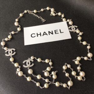 Alternative view of Chanel Double-CC Pearl Long Necklace Silver Hardware For Women