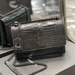 Saint Laurent Sunset Medium Chain Bag Black For Women 8.6in/22cm YSL 442906DND0U1000