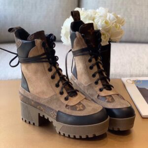 Louis Vuitton Laureate Desert Boots Patent Monogram Material Brown For Women LV 1A4XYE