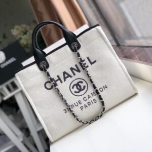 Alternative view of Chanel Deauville Tote Bag 15.2in/ 39cm White Silver Hardware For Women AS3257