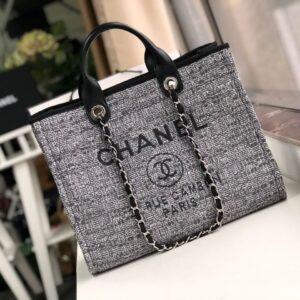 Alternative view of Chanel Deauville Tote Bag 15in/ 38cm Black/Grey Canvas Silver Hardware For Women