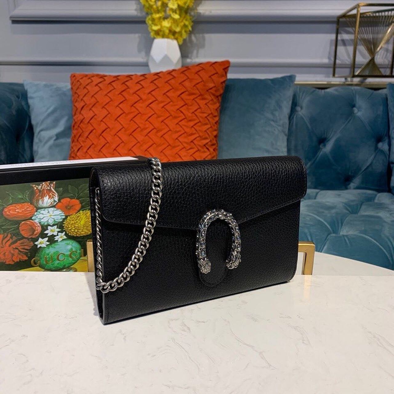 Gucci Dionysus Mini Chain Shoulder Bag 8in/ 20cm Emerald Black Metal-Free Tanned Antique Silver Hardware For Women 401231 CAOGN 8176
