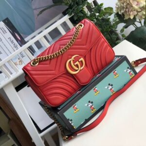 Gucci Marmont Small Matelassé Shoulder Bag Hibiscus Red Matelassé Chevron For Women 10in/26cm GG 443497 DTDIT 6433
