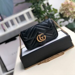 Gucci Marmont Matelassé Super Mini Bag Dusty Black Chevron For Women 6.2in/16.5cm 476433 DTDCT 1000