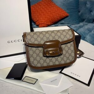 Alternative view of Gucci Horsebit 1955 Shoulder Bag Beige/Ebony GG Supreme Canvas With Brown For Women 9.8in/25cm GG ‎602204 92TCG 8563