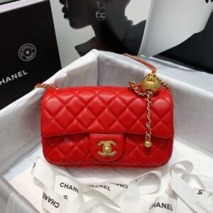 Alternative view of Chanel Flap Bag With CC Ball On Strap Mini Crossbody 7.8in/ 20cm Red Gold Hardware For Women AS1787