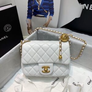 Alternative view of Chanel Flap Bag With CC Ball On Strap Mini Crossbody 6.6in/ 17cm White Gold Hardware For Women AS1786