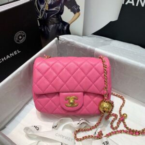 Alternative view of Chanel Flap Bag With CC Ball On Strap Mini Crossbody 6.6in/ 17cm Pink Gold Hardware For Women AS1786