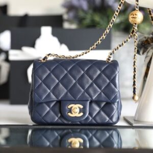 Alternative view of Chanel Flap Bag With CC Ball On Strap Mini Crossbody 6.6in/ 17cm Navy Blue Gold Hardware For Women AS1786