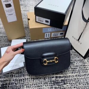 Alternative view of Gucci Horsebit 1955 Shoulder Bag Black Textured With A Vintage Effect For Women 9.8in/25cm GG ‎602204 1DB0G 1000