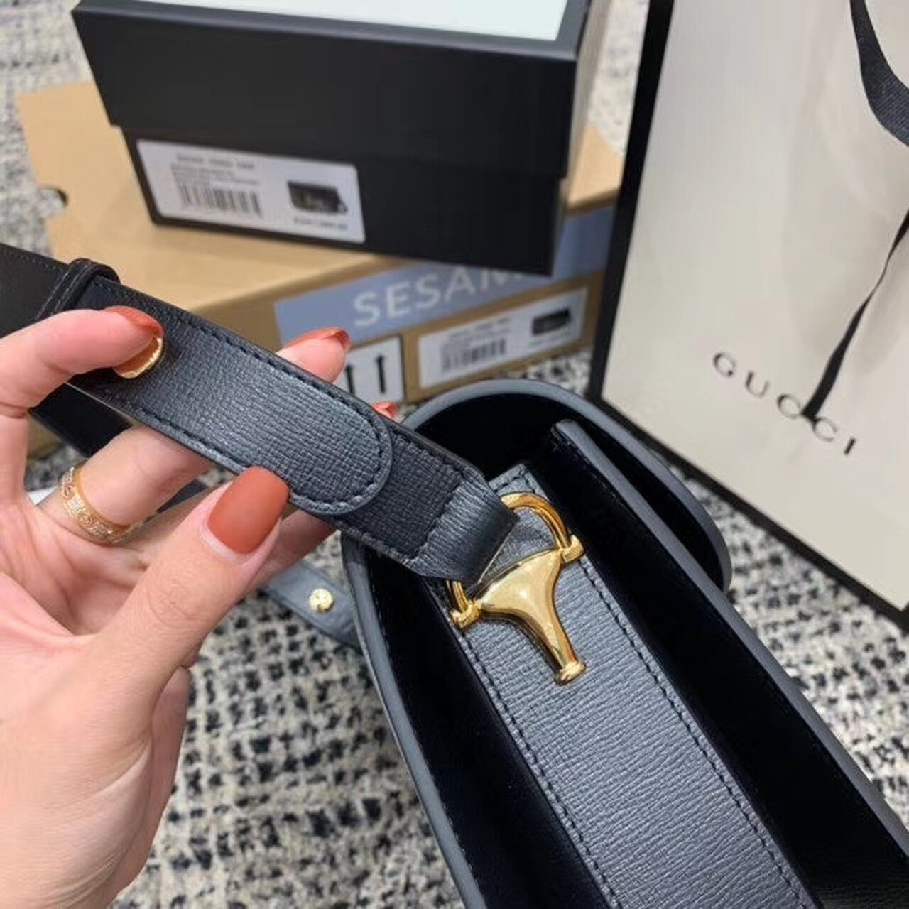 Gucci Horsebit 1955 Shoulder Bag Black Textured With A Vintage Effect For Women 9.8in/25cm GG 602204 1DB0G 1000