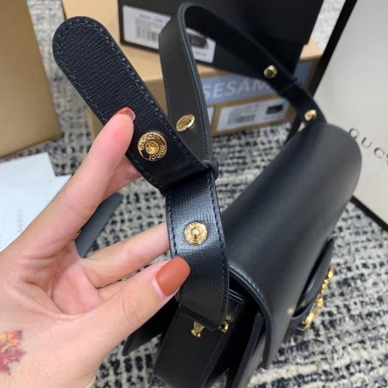 Gucci Horsebit 1955 Shoulder Bag Black Textured With A Vintage Effect For Women 9.8in/25cm GG 602204 1DB0G 1000