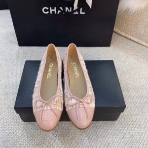 Alternative view of Chanel Ballerina Flats Tweed and Grosgrain Light Pink For Women, Women's Shoes G02819