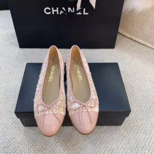 Chanel Ballerina Flats Tweed and Grosgrain Light Pink For Women, Women's Shoes G02819