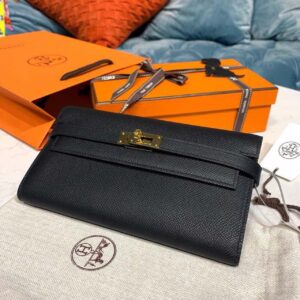 Alternative view of Hermes Kelly Wallet To Go Woc Black With Gold Toned Hardware Bag For Women 8.2in/21cm