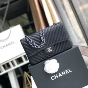 Alternative view of Chanel Chevron Classic Medium Crossbody Bag 10in/ 25.5cm Black Silver Hardware For Women