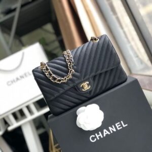 Alternative view of Chanel Chevron Classic Flap Medium Crossbody Bag 10in/ 25.5cm Black Gold Toned Hardware For Women