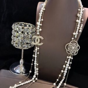 Alternative view of Chanel Multilayered Pearl And Camellia Long Necklace Gold Hardware For Women