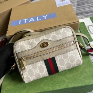 Gucci Ophidia Mini GG Bag Beige And Ebony GG Supreme Canvas, With Beige For Women 7in/17.5cm GG