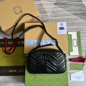 Gucci Marmont Matelasse Shoulder Bag Black For Women, Women's Bags 9.5in/24cm GG