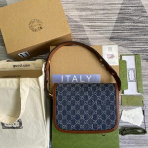 Alternative view of Gucci Horsebit 1955 Shoulder Bag Blue And Ivory For Women, Women's Bags 9.8in/25cm GG