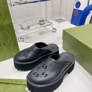 Gucci Women's Platform Perforated G Sandal Black For Women GG ‎663577 JFB00 1000