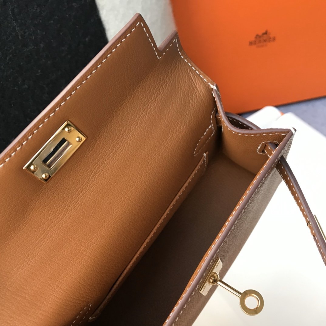Hermes Mini Kelly 19 Sellier Epsom Brown Bag For Women, Women’s Handbags, Shoulder Bags 7.5in/19cm