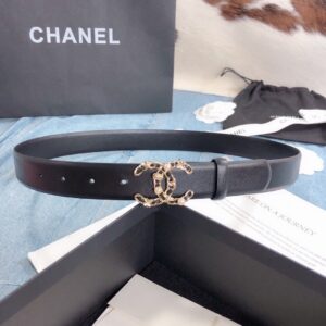 Chanel Double C Buckle 30mm Belt Black Gold Hardware For Women