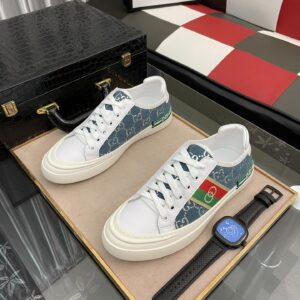 Gucci Men's GG Embroidery Sneaker With Web White And Blue For Men