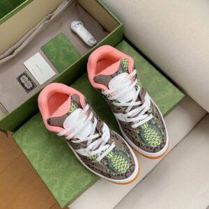 Gucci Men's Basket Sneaker Print Pineapple Brown Pink For Men ‎661301