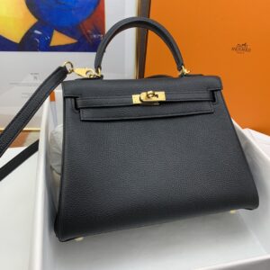 Hermes Kelly 25 Retourne Togo Black Bag For Women, Women's Handbags, Shoulder Bags 10in/25cm