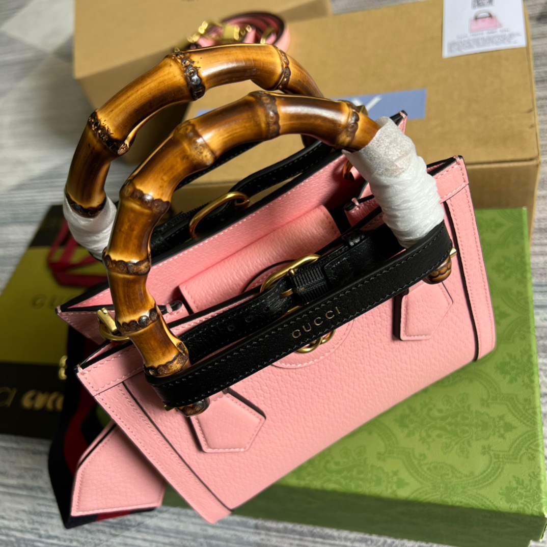 Gucci Diana Mini Tote Bag 7.9in/ 20cm Pink Antique Gold Hardware For Women 702732 U3ZDT 5479