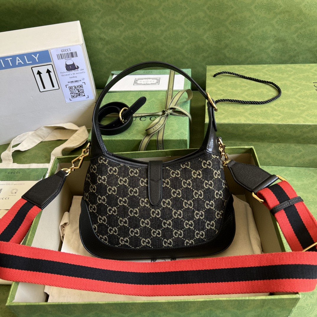 Gucci Jackie 1961 Small Shoulder Bag Black And Ivory GG Denim Jacquard For Women 11in/28cm 678843 UN3AG 1294 - Image 2