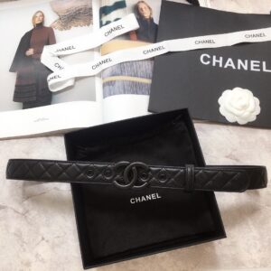 Chanel Quilted With Double C Buckle 30mm Belt Black Black Hardware For Women
