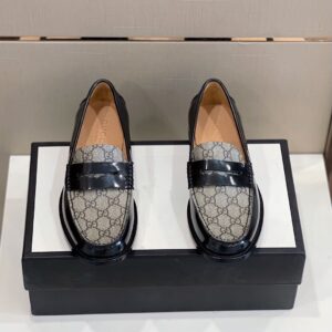 Gucci Men's GG Loafers Horsebit Black And Beige For Men 699501