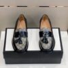 Gucci Men's GG Loafers Horsebit With Tassel Black And Beige For Men 673817 17X30 1063