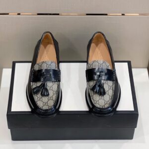 Gucci Men's GG Loafers Horsebit With Tassel Black And Beige For Men 673817 17X30 1063