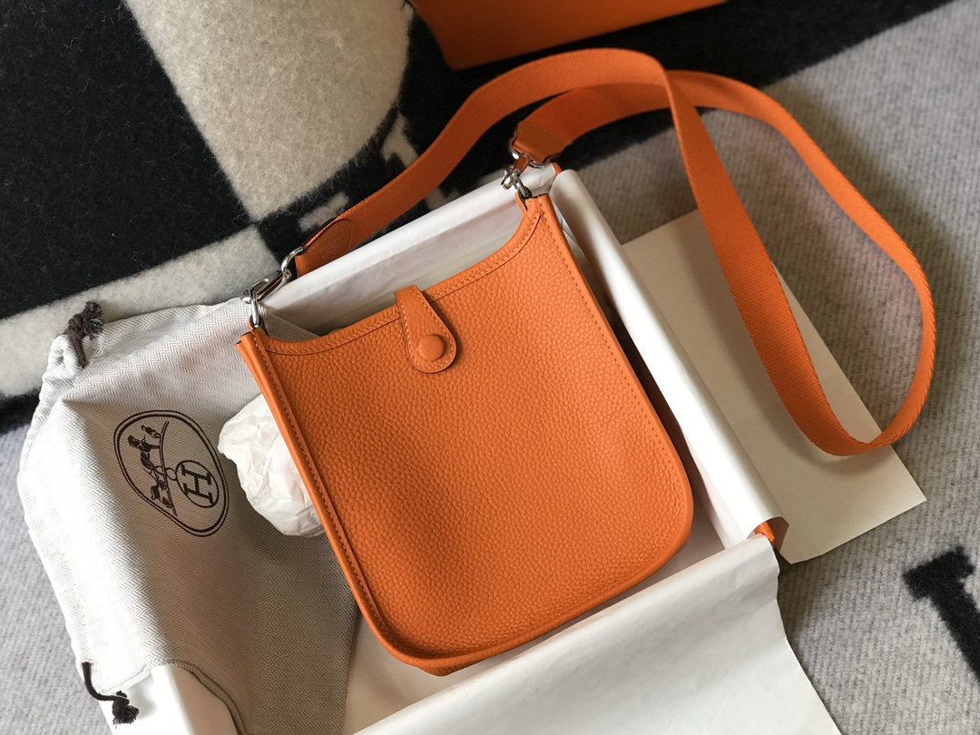 Hermes Evelyne 16 Amazone Bag Orange With Silver-Toned Hardware For Women, Women's Shoulder And Crossbody Bags 6.3in/16cm - Image 8