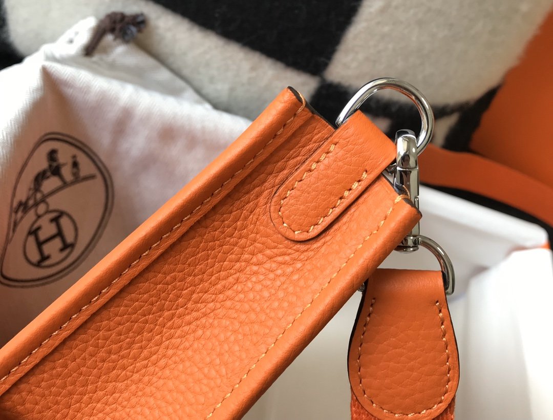 Hermes Evelyne 16 Amazone Bag Orange With Silver-Toned Hardware For Women, Women's Shoulder And Crossbody Bags 6.3in/16cm - Image 7
