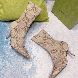 Gucci Women's Lisa Monogram Canvas Ankle Boots Beige For Women GG