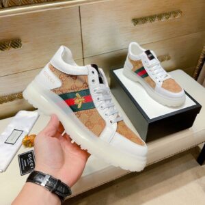 Gucci Men's GG With Web And Bee High Top Sneaker White For Men