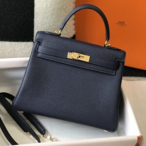 Hermes Kelly 32 Taurillon Clemence Blue Nuit Bag For Women, Women’s Handbags, Shoulder Bags 12.5in/32cm