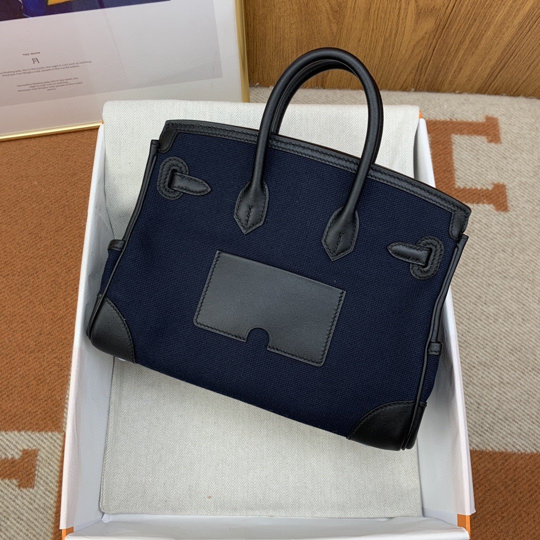 Hermes Birkin Cargo 25 Top Handle Bag 9.8in/ 25cm Dark Blue Silver Hardware For Women