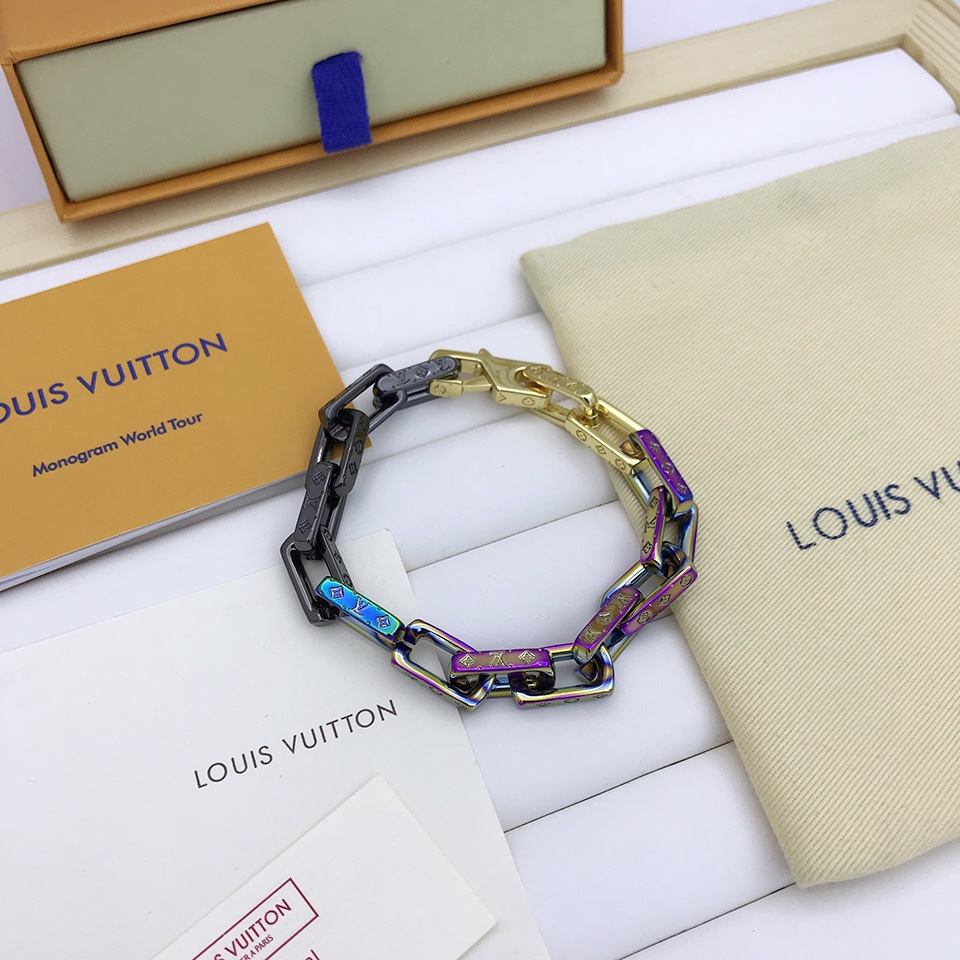 Louis Vuitton Engraved Monogram Chain Bracelet Multicolor Hardware For Men